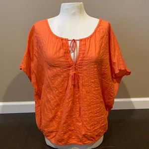 Loft orange top w/keyhole tassel tie Vneck
